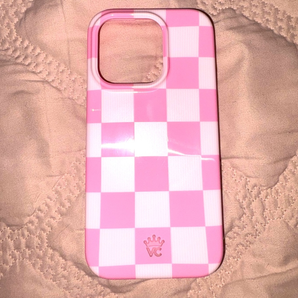 Velvet caviar pink checkered case for iPhone 15 pro